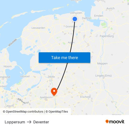 Loppersum to Deventer map