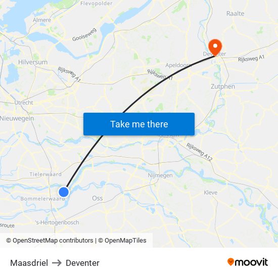 Maasdriel to Deventer map