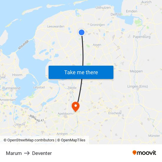 Marum to Deventer map