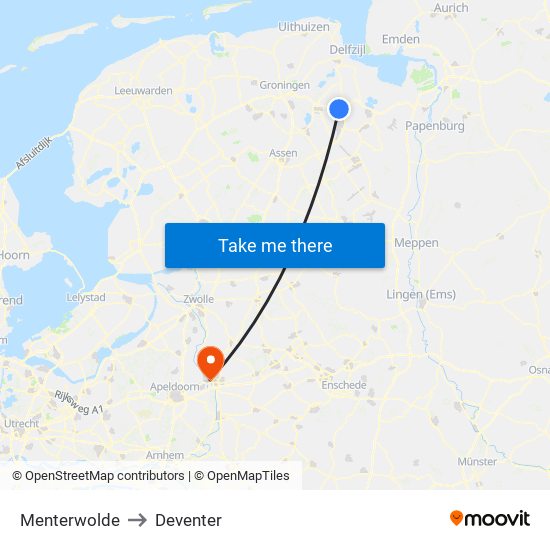 Menterwolde to Deventer map