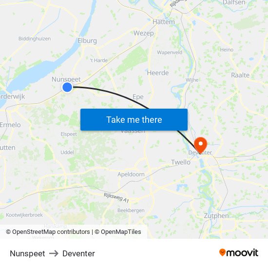 Nunspeet to Deventer map
