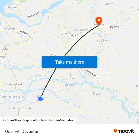 Oss to Deventer map