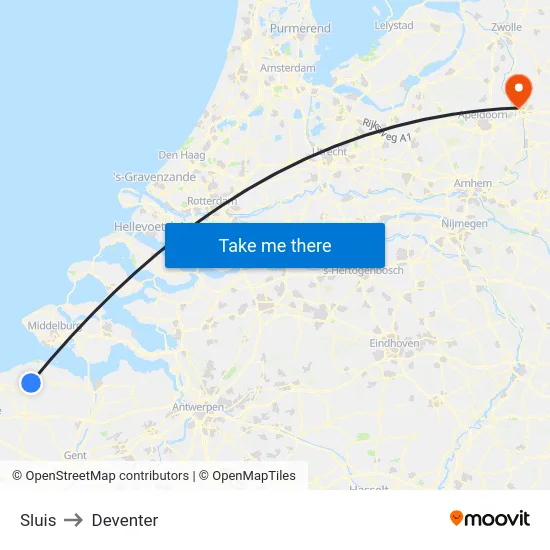 Sluis to Deventer map