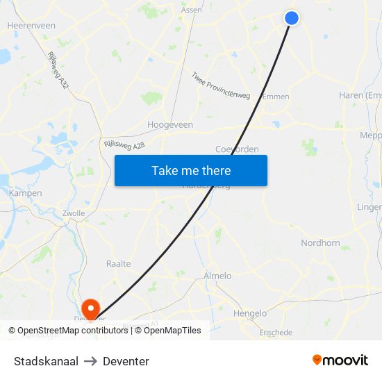 Stadskanaal to Deventer map