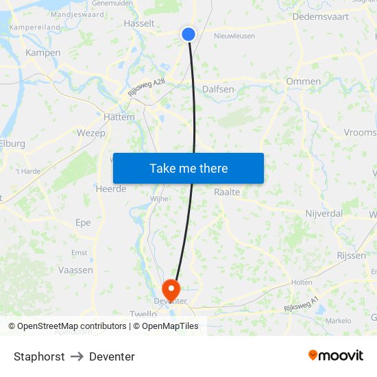 Staphorst to Deventer map