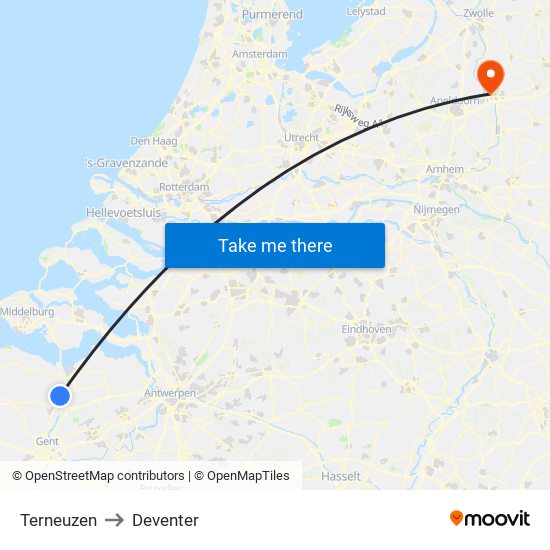 Terneuzen to Deventer map