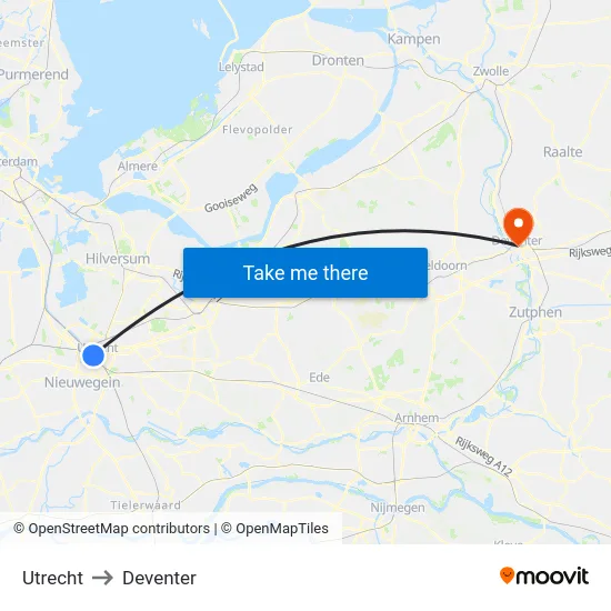 Utrecht to Deventer map