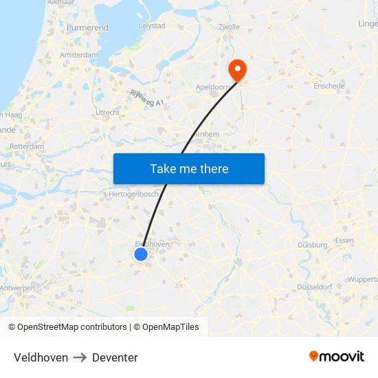 Veldhoven to Deventer map