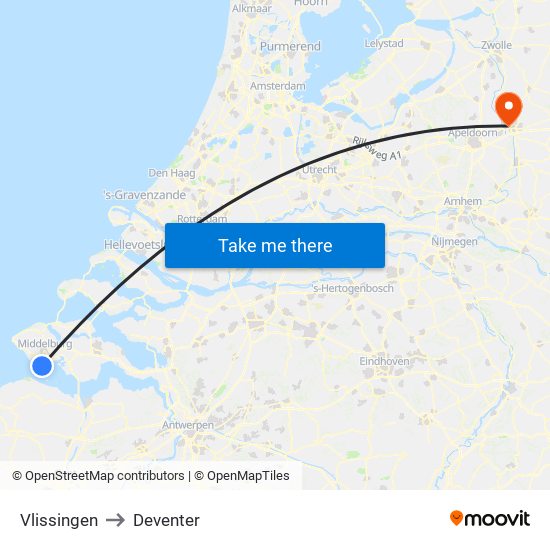 Vlissingen to Deventer map