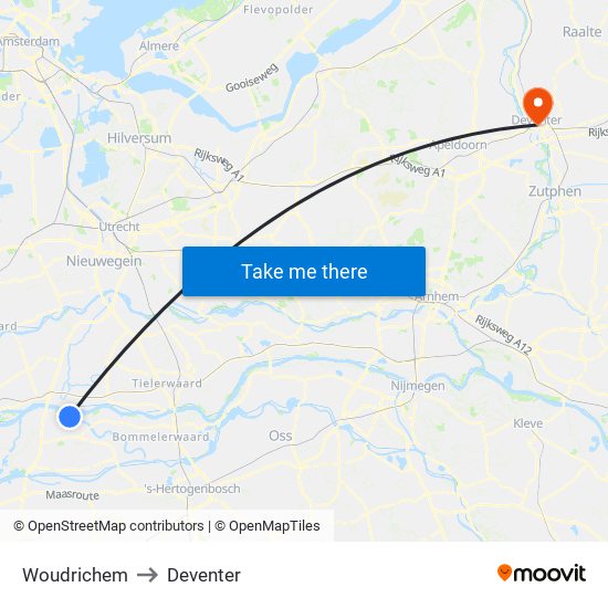 Woudrichem to Deventer map