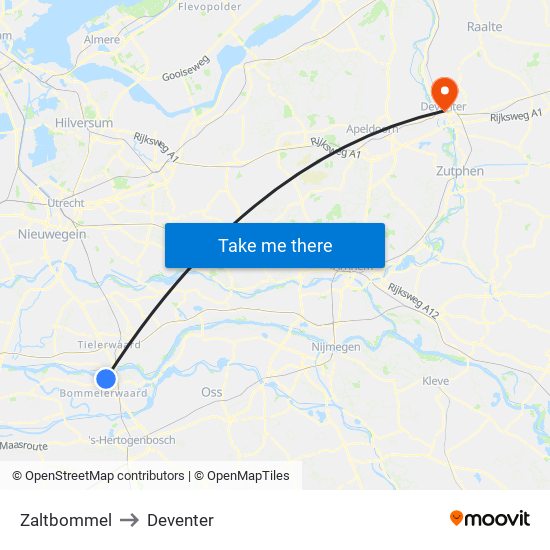 Zaltbommel to Deventer map