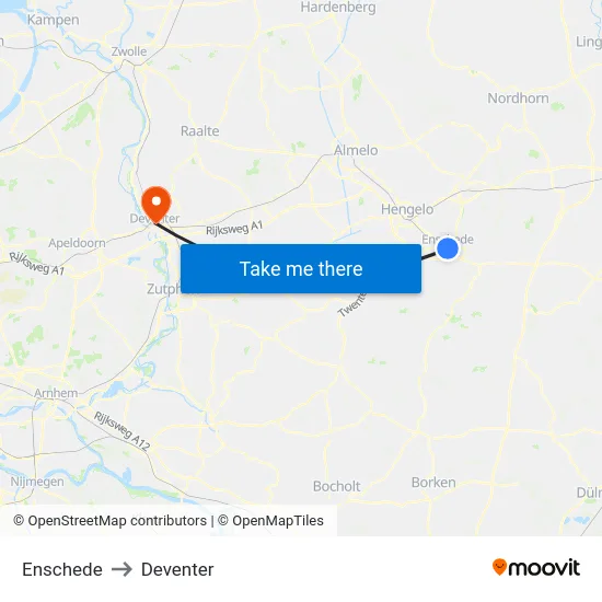 Enschede to Deventer map