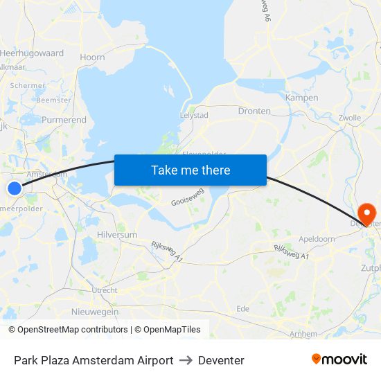 Park Plaza Amsterdam Airport to Deventer map