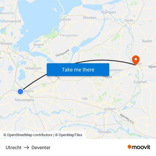 Utrecht to Deventer map