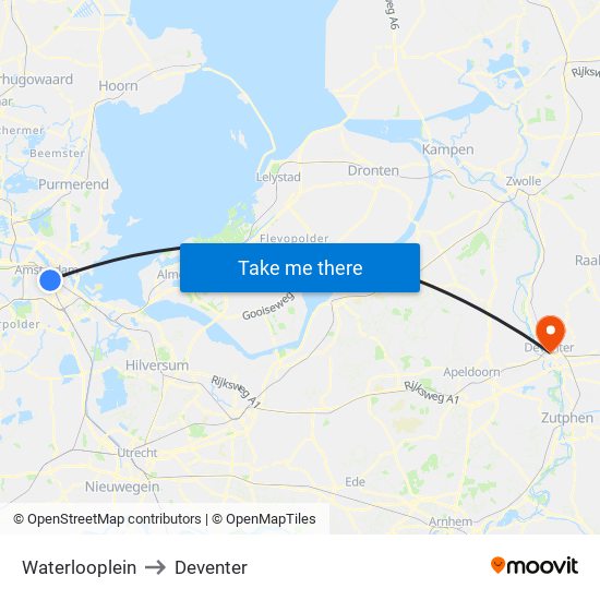 Waterlooplein to Deventer map
