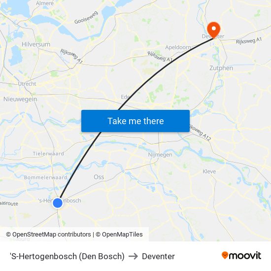 'S-Hertogenbosch (Den Bosch) to Deventer map