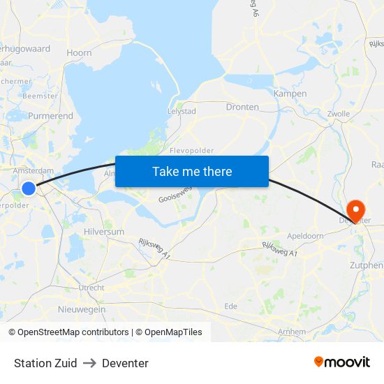 Station Zuid to Deventer map