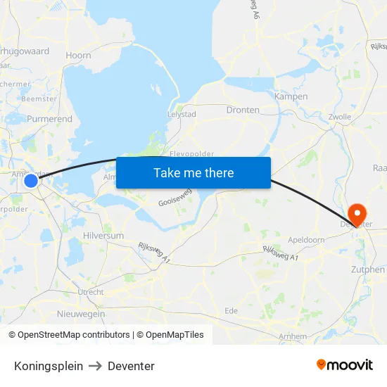 Koningsplein to Deventer map