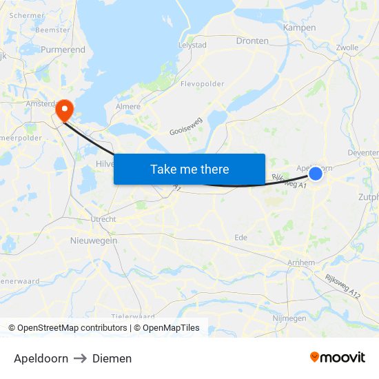 Apeldoorn to Diemen map