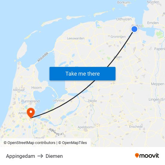 Appingedam to Diemen map