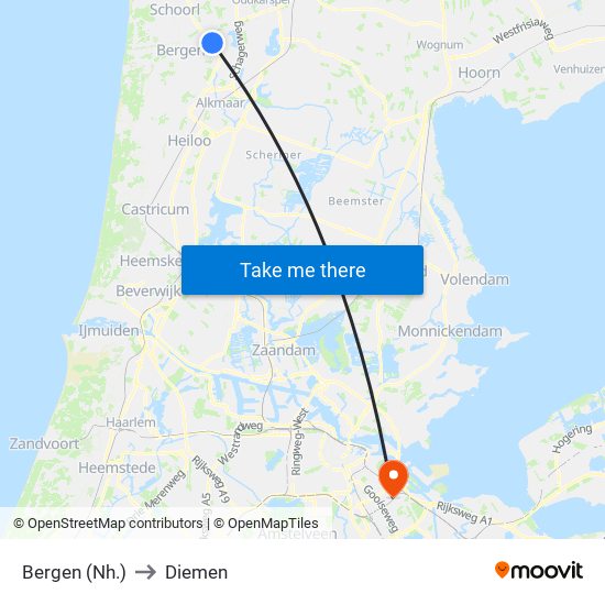 Bergen (Nh.) to Diemen map