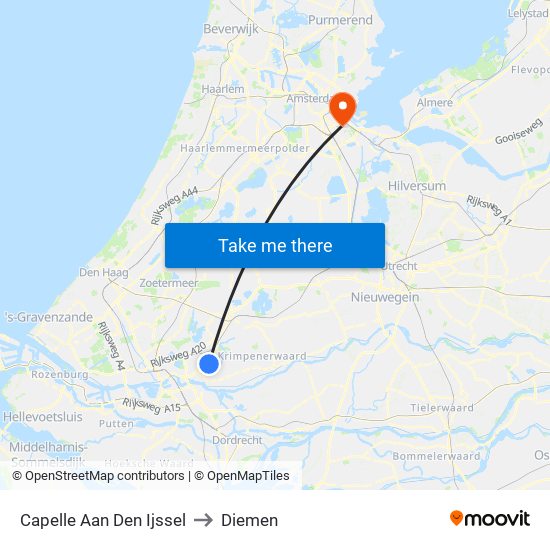Capelle Aan Den Ijssel to Diemen map