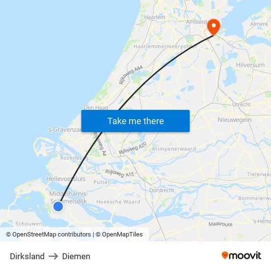 Dirksland to Diemen map