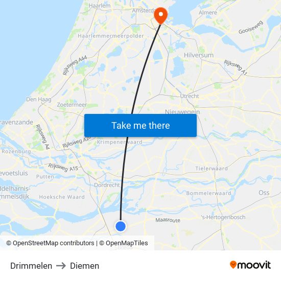 Drimmelen to Diemen map