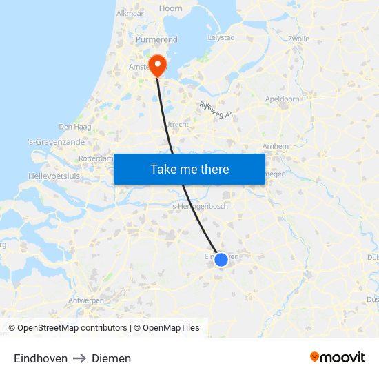 Eindhoven to Diemen map