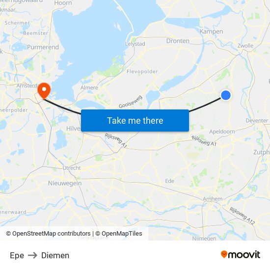 Epe to Diemen map