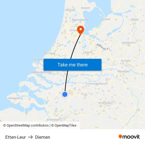 Etten-Leur to Diemen map