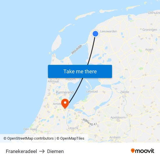 Franekeradeel to Diemen map