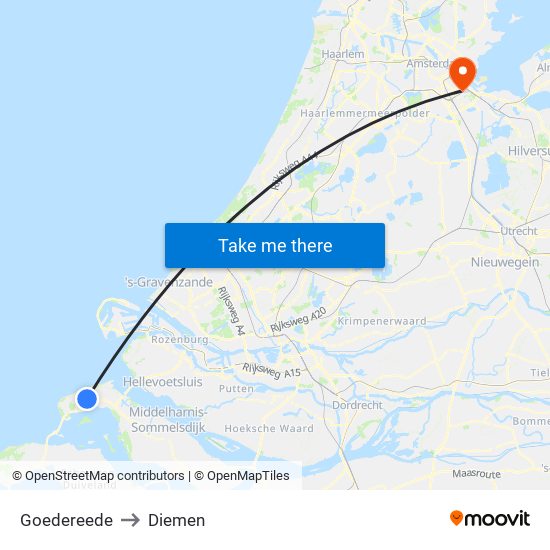 Goedereede to Diemen map