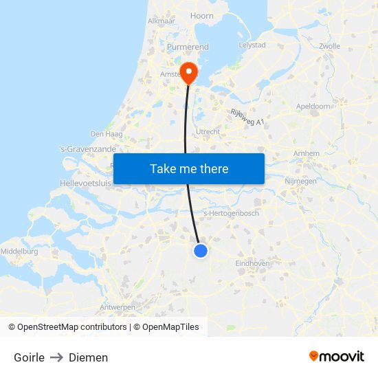 Goirle to Diemen map