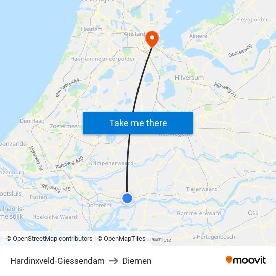 Hardinxveld-Giessendam to Diemen map