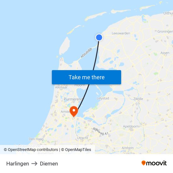 Harlingen to Diemen map