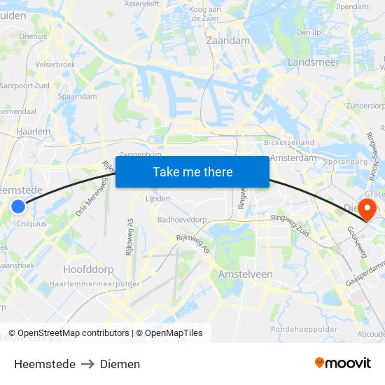 Heemstede to Diemen map