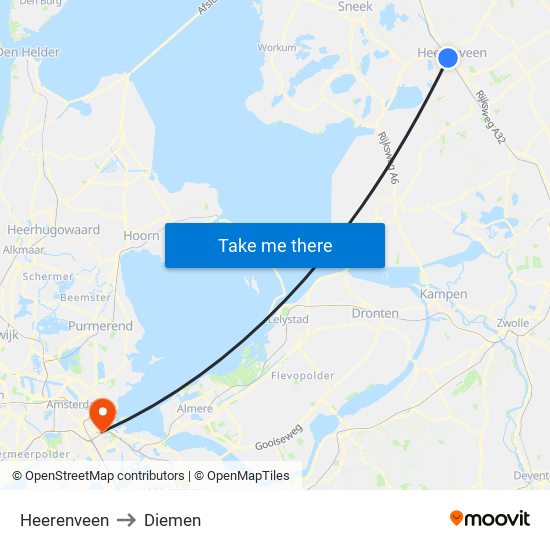Heerenveen to Diemen map