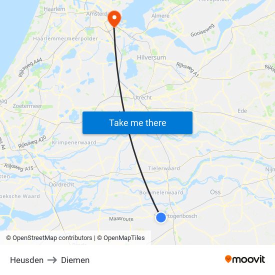 Heusden to Diemen map