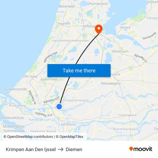 Krimpen Aan Den Ijssel to Diemen map