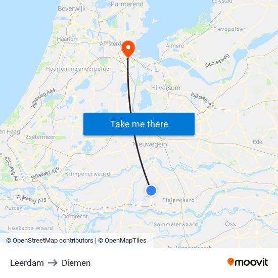 Leerdam to Diemen map