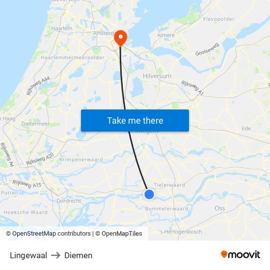 Lingewaal to Diemen map