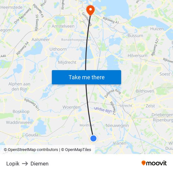 Lopik to Diemen map