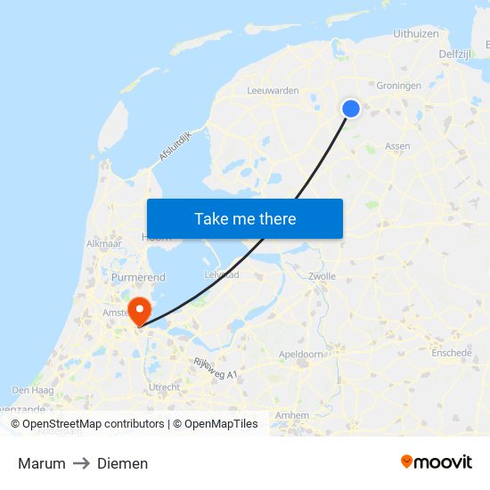 Marum to Diemen map