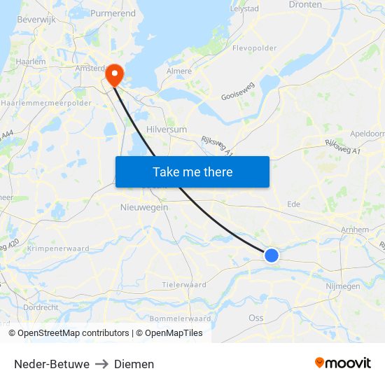 Neder-Betuwe to Diemen map