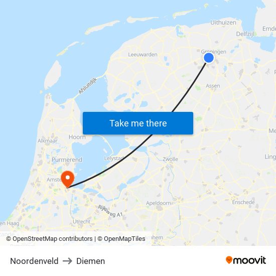 Noordenveld to Diemen map