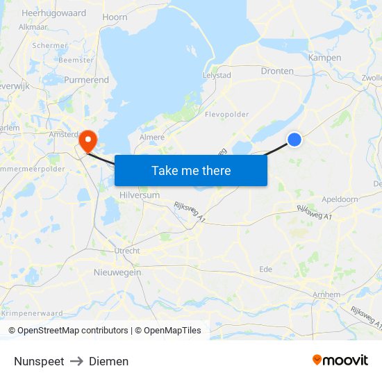 Nunspeet to Diemen map