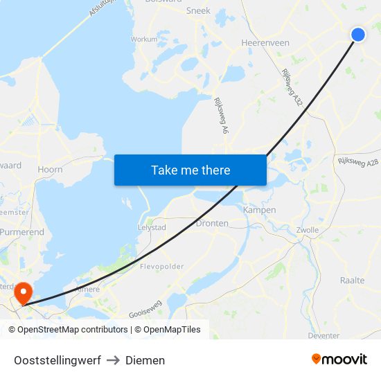 Ooststellingwerf to Diemen map