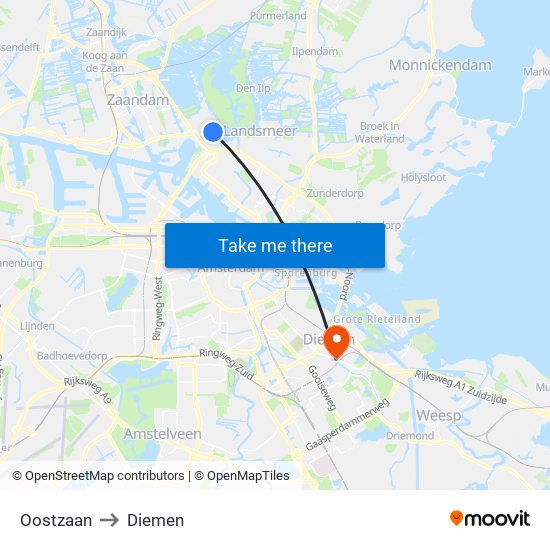 Oostzaan to Diemen map
