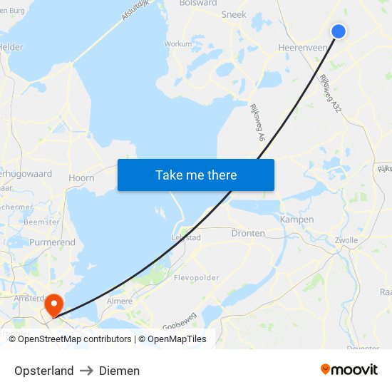 Opsterland to Diemen map